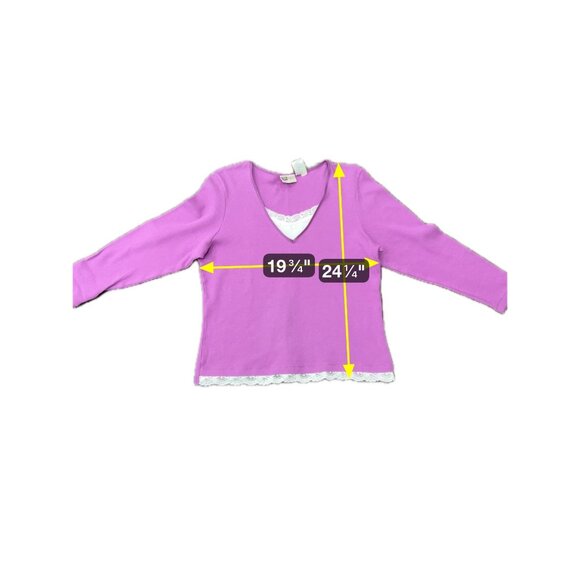 Faded Glory Womens Purple Long-Sleeve Top Lace Trim Size 16W Cotton - Picture 7 of 10